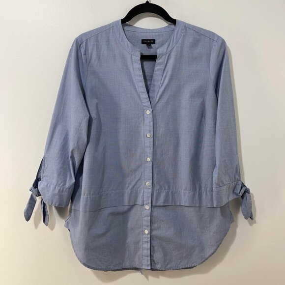 Talbots Classic Neutral Button Front Chic Chambray Cotton Tunic Top [size M] - Picture 2 of 9